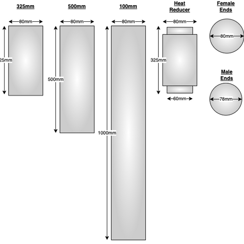 80mm Single Wall Stove Flue Pipe Connections
