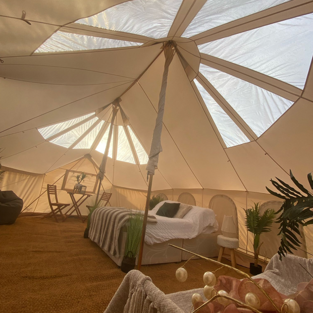 BTV 7 Emperor Skylight - 6m (Part PVC Light Roof) XL (1.2m High Walls) Bell Tent with Stove Hole