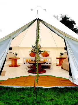 BTV 4 - 4m to 6m XL (1.2m High Walls) Water Resistant & Fire Retardant Cotton Canvas Bell Tent With Stove Hole (Single Door)